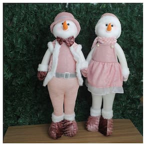Kit Dupla Boneco Natal Boneco De Neve Rosa Natalino