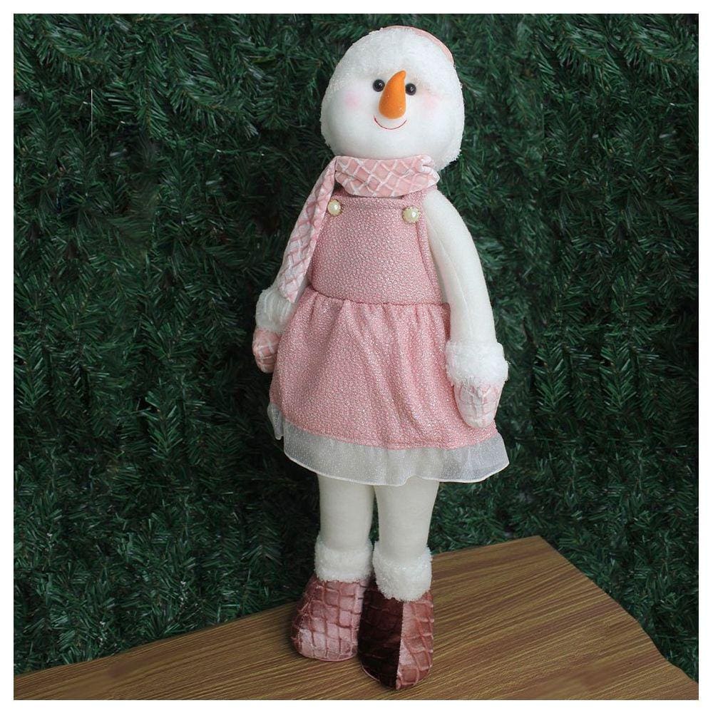 Decoração Natal Boneco de Neve Rosa Natalina 62cm