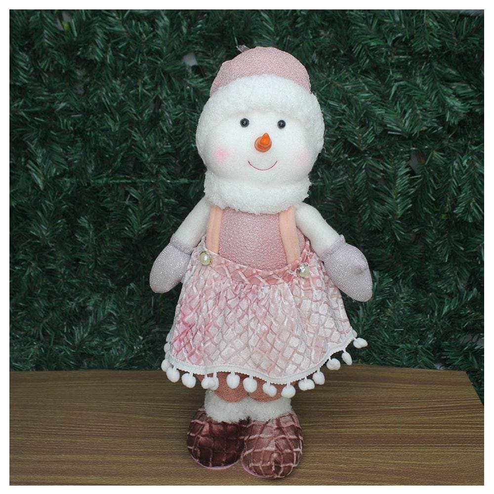 Decoração Natal Boneco De Neve Rosa Natalina 45cm