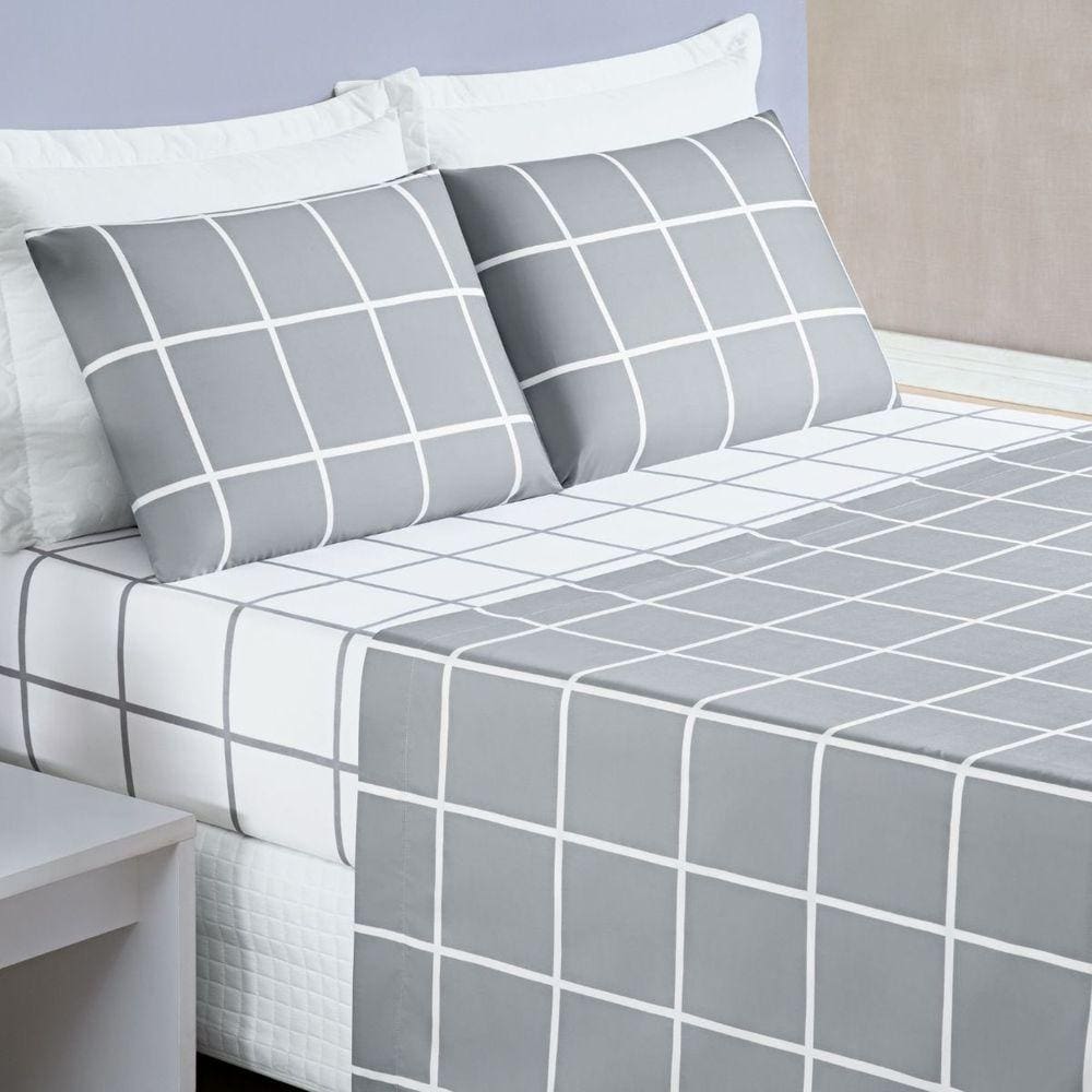 Jogo de Lençol Cama Solteiro 3 Peças 200 Fios Micropercal Austin - Cinza