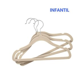 Kit 10 Cabides De Veludo Infantil Bege Antideslizante