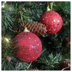 36 Bolas Enfeite Natalino Árvore Natal Vermelho Gliiter 70mm