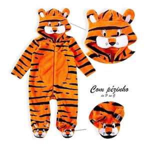 Macacão Infantil Fantasia Parmalat Bebê Panda Tigre 0-3 Anos