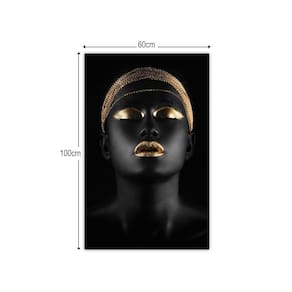 Quadro Tela Decorativa Mulher Negra Dourada Sala 100X60Cm