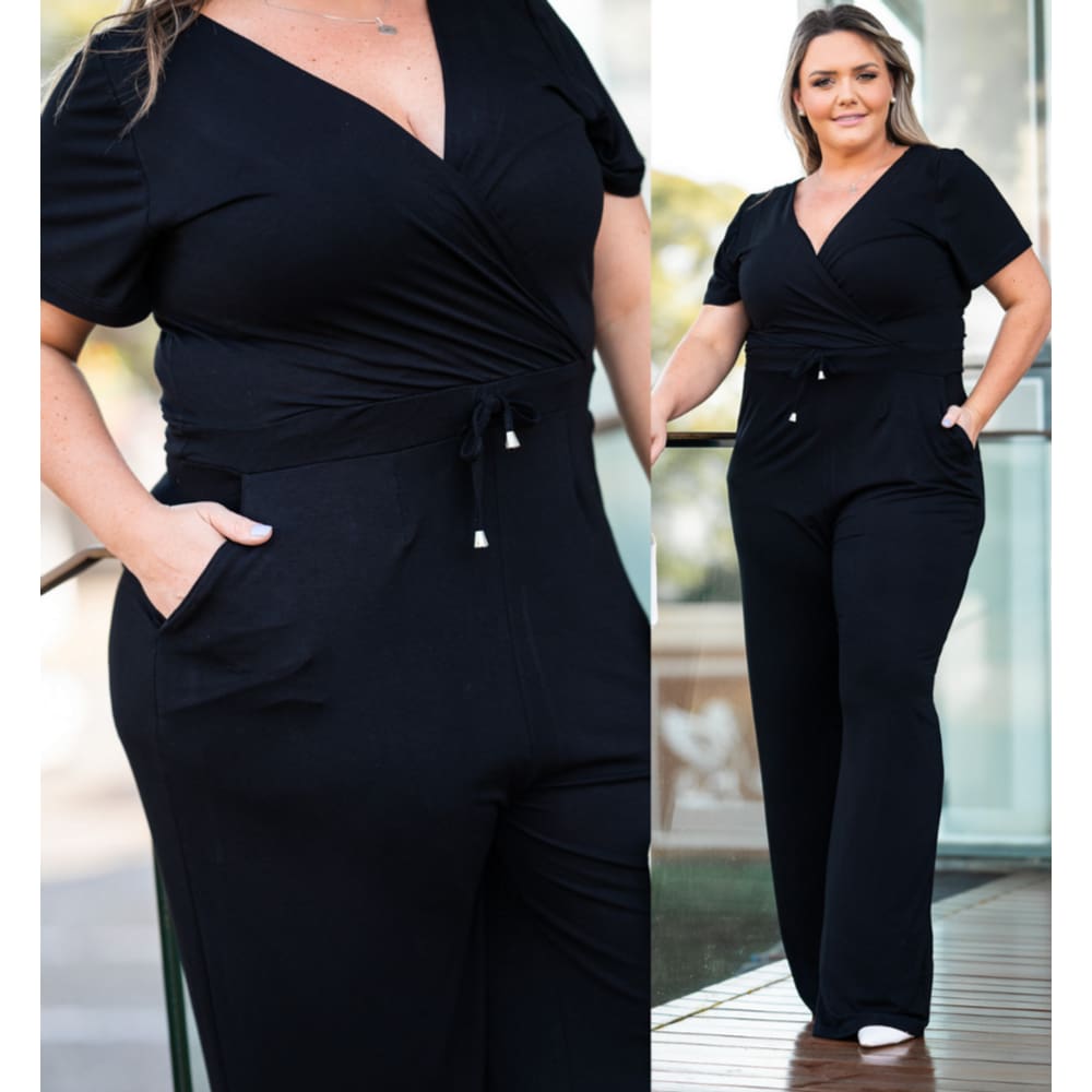 Macacão Plus Size Longo Feminino Decote Transpassado Moda