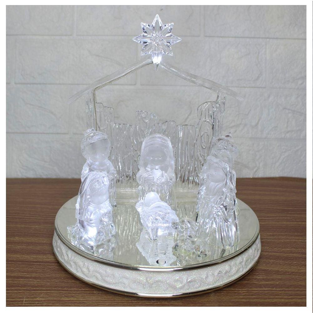 Presépio Baby Sagrada Família Musical Acrílico Com LED 22cm