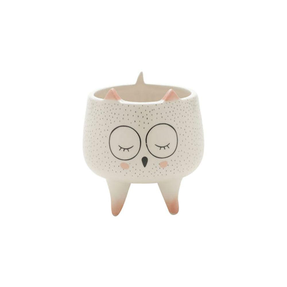 Potiche Decorativo Cerâmica Sleeping Owl Branco 8,6 X 9,2cm