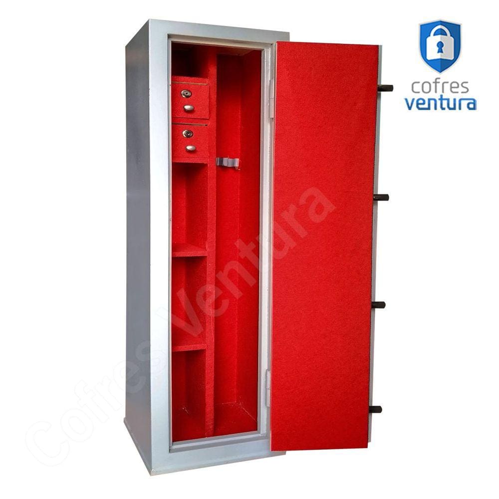 Cofre 130x42x42 para armazenar 13 peças (07 longas e 06 Curtas) Ventura Niobio Cinza com Vermelho