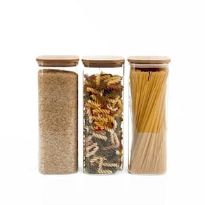 Kit Pote Hermético De Vidro Quad Tampa De Bambu 3 Pçs Oikos
