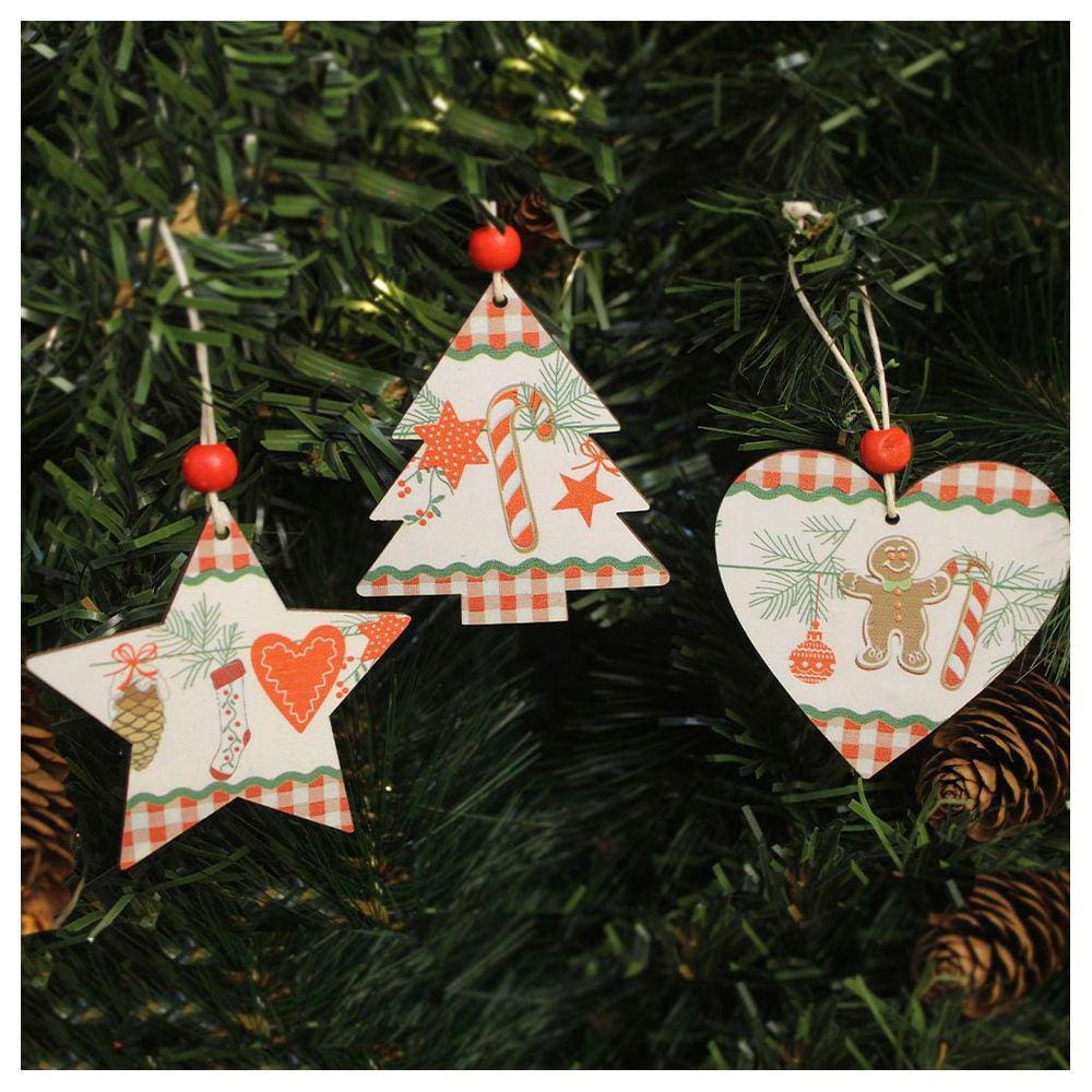 Kit 12 Enfeites Pendentes Para Árvore De Natal Em MDF 7cm