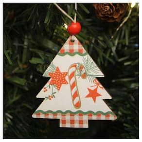 Enfeite 2 Pendentes Para Árvore De Natal Pinheirinho Em MDF 7cm