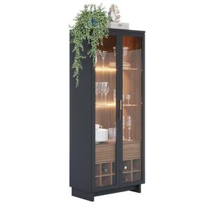 Cristaleira Adega 2 Portas 1 Gaveta Tijuca C05 Preto Fosco/Noce Milano - Mpozenato