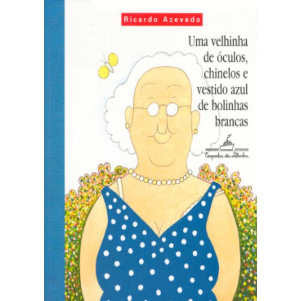Velhinha De Oculos, Chinelos E Vestido Azul De Bolinhas Brancas