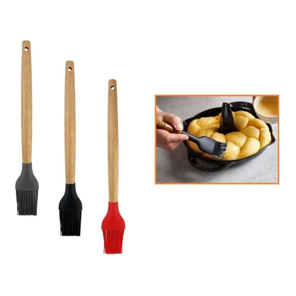Pincel Culinario De Madeira Silicone Untar Confeitar 27 Cm