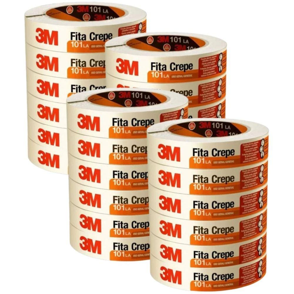 Kit 24 Fita Crepe Uso Geral 101LA 18mm x 50 metros 3m