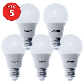 Kit 5 Lâmpada de LED 9W Pera Branca Bivolt Avant
