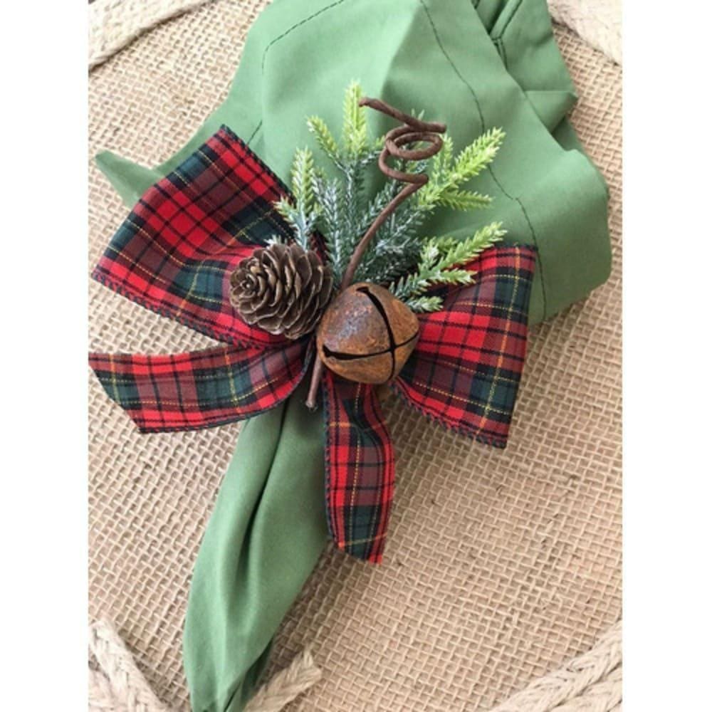 Anel Porta Guardanapo Decoração Natal Vermelho Xadrez 08 Un