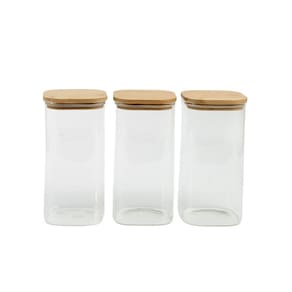 Kit Pote Hermético Vidro Quad Tampa De Bambu 3 Pçs Oikos