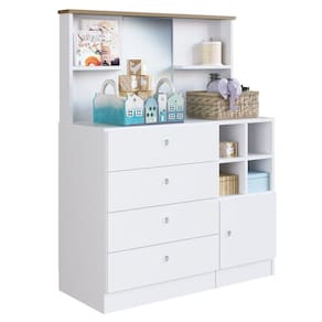 Cômoda Infantil 1 Porta 4 Gavetas Com Espelho House A05 Branco - Mpozenato