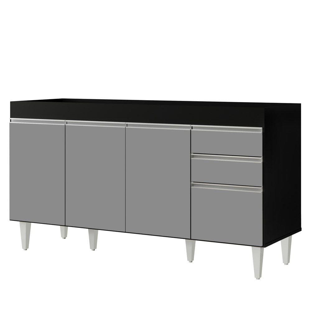 Balcão Gabinete Para Pia 150cm sem Tampo 4 Portas 2 Gavetas Marrocos Preto/Cinza - Lumil