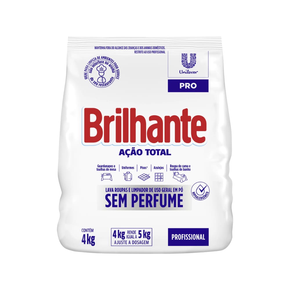 Sabão em Pó sem perfume  Brilhante 4KG