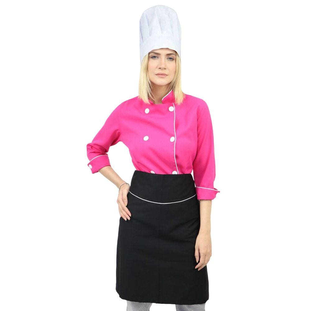 Conjunto Dólmã Feminina Chapéu Chefe de Cozinha e Avental