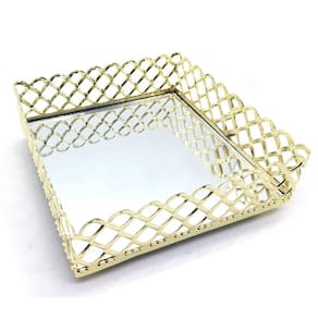 Bandeja Espelhada Decorativa Gold Quadrada Sala Lavabo 12cm