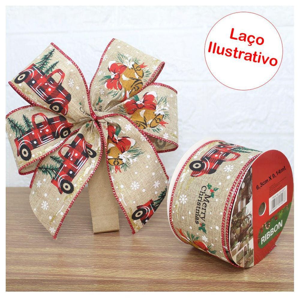 Kit 4 Rolo Fita Aramada Natal Merry Christmas Decoração Natalina 6,3cm x 9,14m