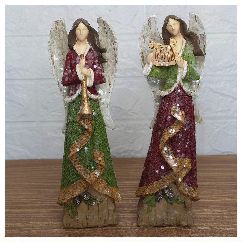 Decoração Estatueta Natalina Anjo Em Resina 29cm