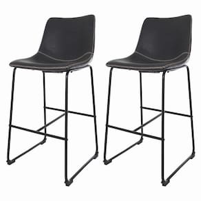 2 Banquetas Estofadas Com Encosto Alto Vintage Preto