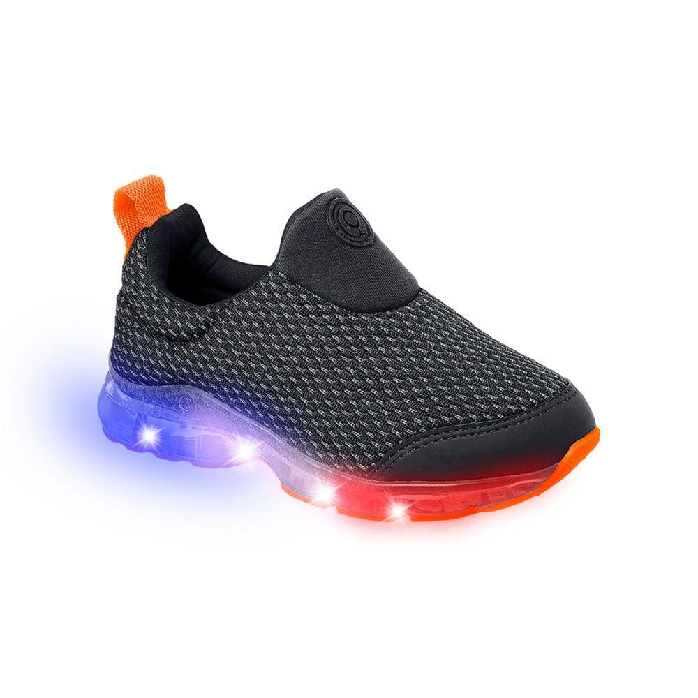 Tênis de Led Infantil Masculino Ortopé Power Light Calce Fácil Preto