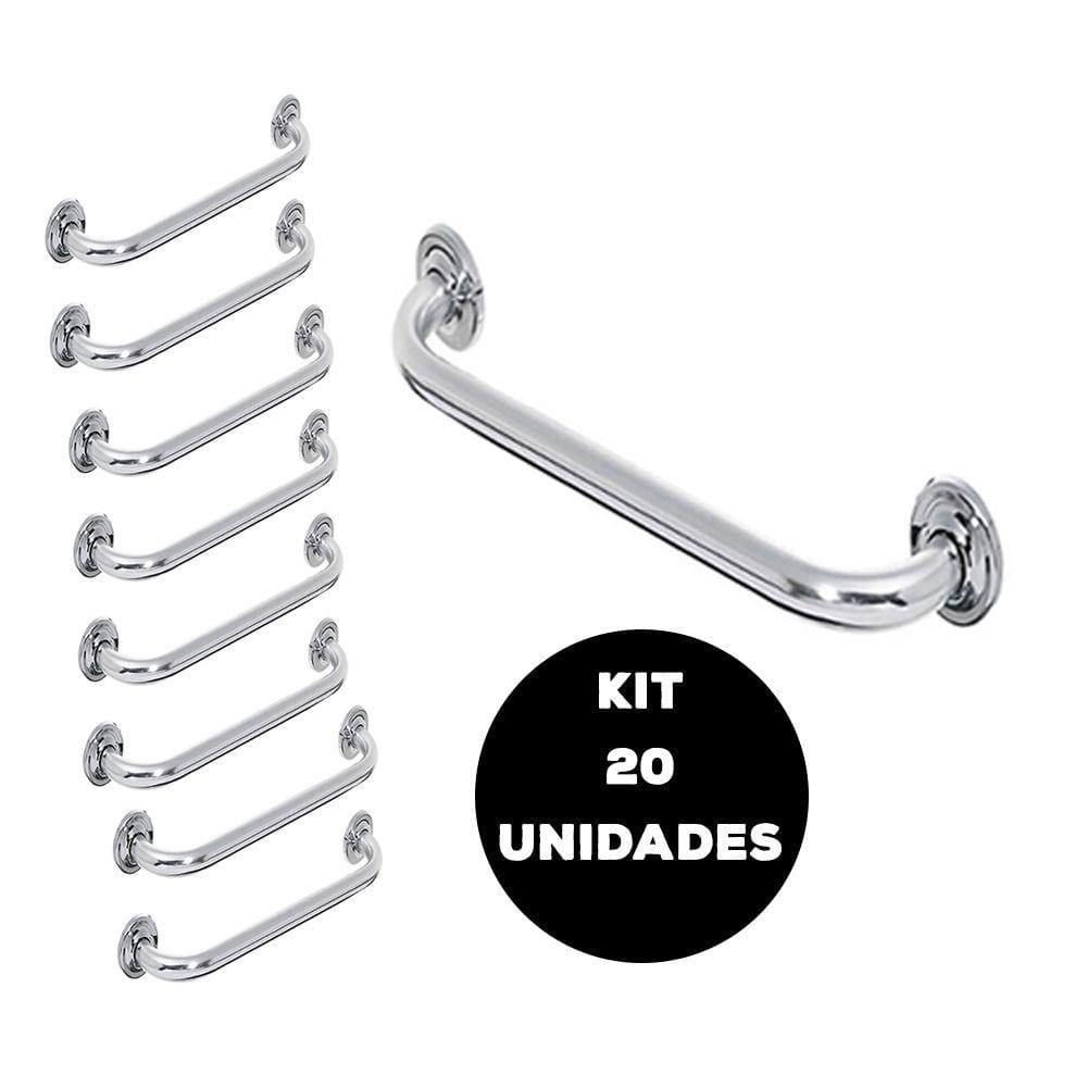 Barra de Apoio Alça Banheiro Inox 50cm Kit 20 Unidades Cadeirante Deficiente Idoso Acessibilidade Segurança