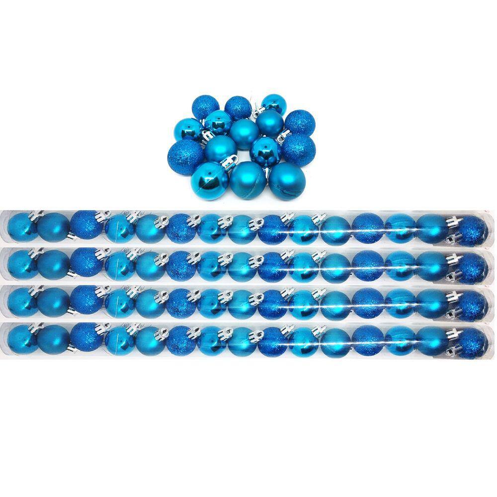 Kit 60 Bolas Natal Mista Glitter, Fosca, Lisa Azul Turquesa Mini 3cm - Master Christmas