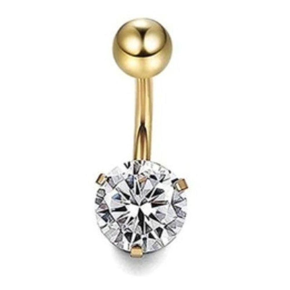 Piercing De Umbigo Dourado Pedras Aço Cirúrgico Zircônia