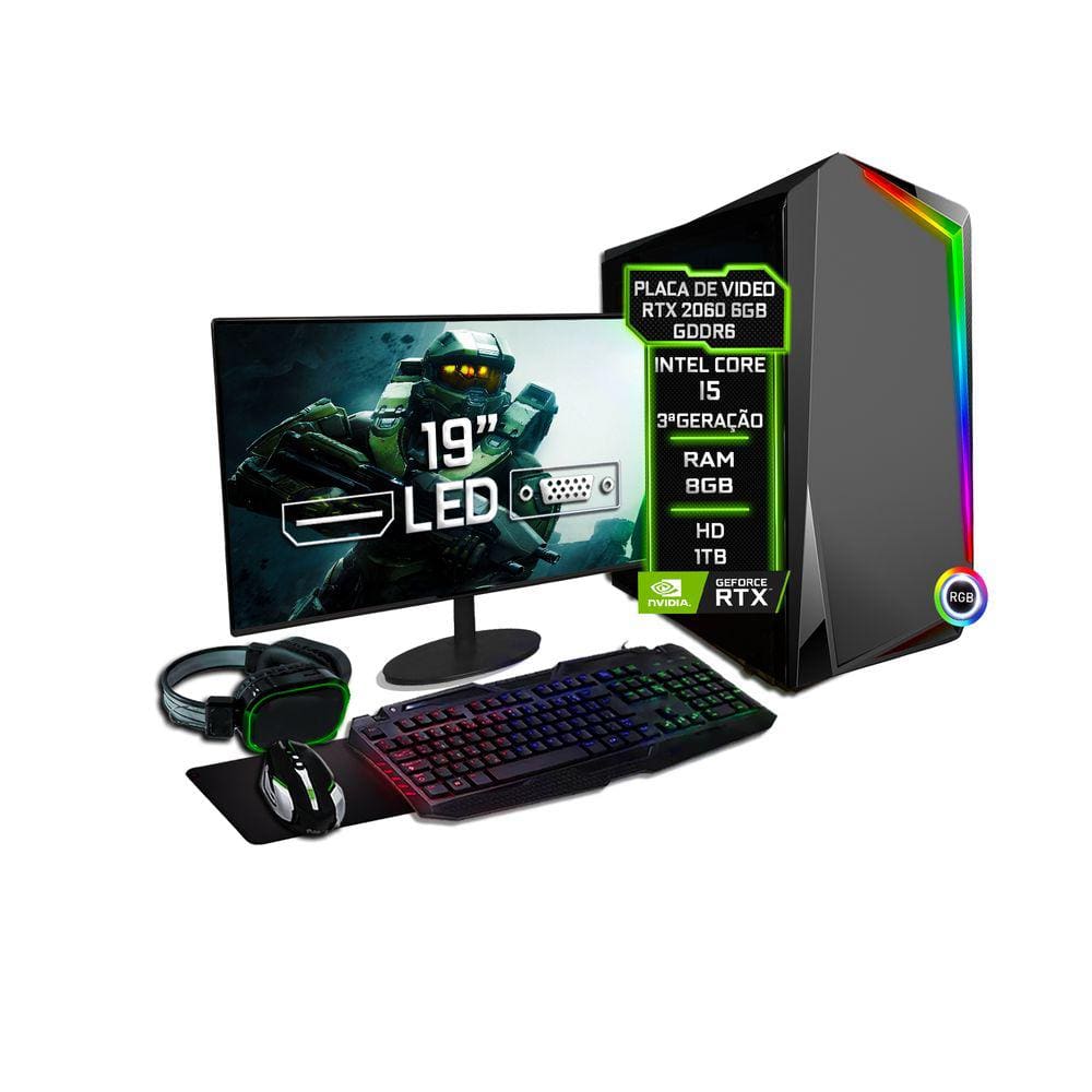 PC Gamer Completo Intel Core I5 8GB HD 500GB Geforce GT 1030 2GB Monitor  HDMI LED 19.5 FoxPC IPower PGFPIP-3LED, Produto