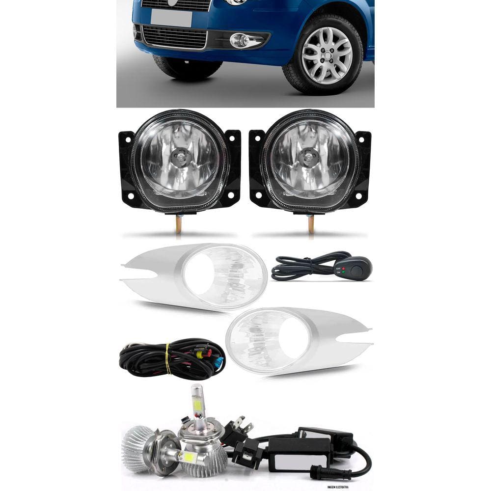 Kit Farol de Milha Neblina Fiat Palio ELX 2008 à 2011 Botão Alternativo + Kit Lâmpada Super LED 6000K
