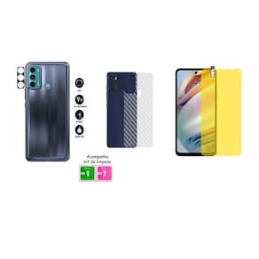 Película De Hydrogel Gel P/ MOTO G60S + Pelic Da Lente Câmera + Película Fibra Carbono Verso