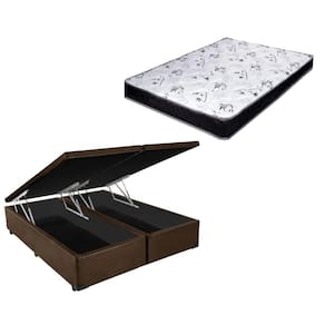 Cama Box Baú Casal Bi-Partido Green Marrom + Colchão Espuma D33 138x188x14