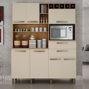 Armário de Cozinha Compacto em Madeira Valdemóveis Monterey 7 Portas 2 Gavetas Cinamomo e Off White