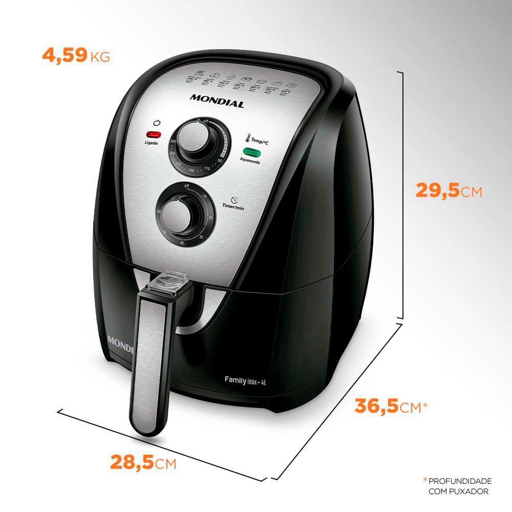 Fritadeira Elétrica Air Fryer Com 4 Litros e 1500W AFN40BI Mondial Preta e Inox