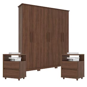 Guarda Roupa Casal Cover com Kit Mesa de Cabeceira Campeche Castanho - Henn