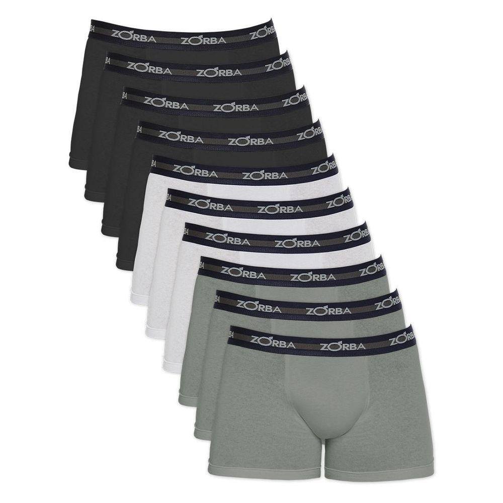 Kit Com 10 Cuecas Boxer Zorba Algodão Max 702 Preto/Branco/Grafite