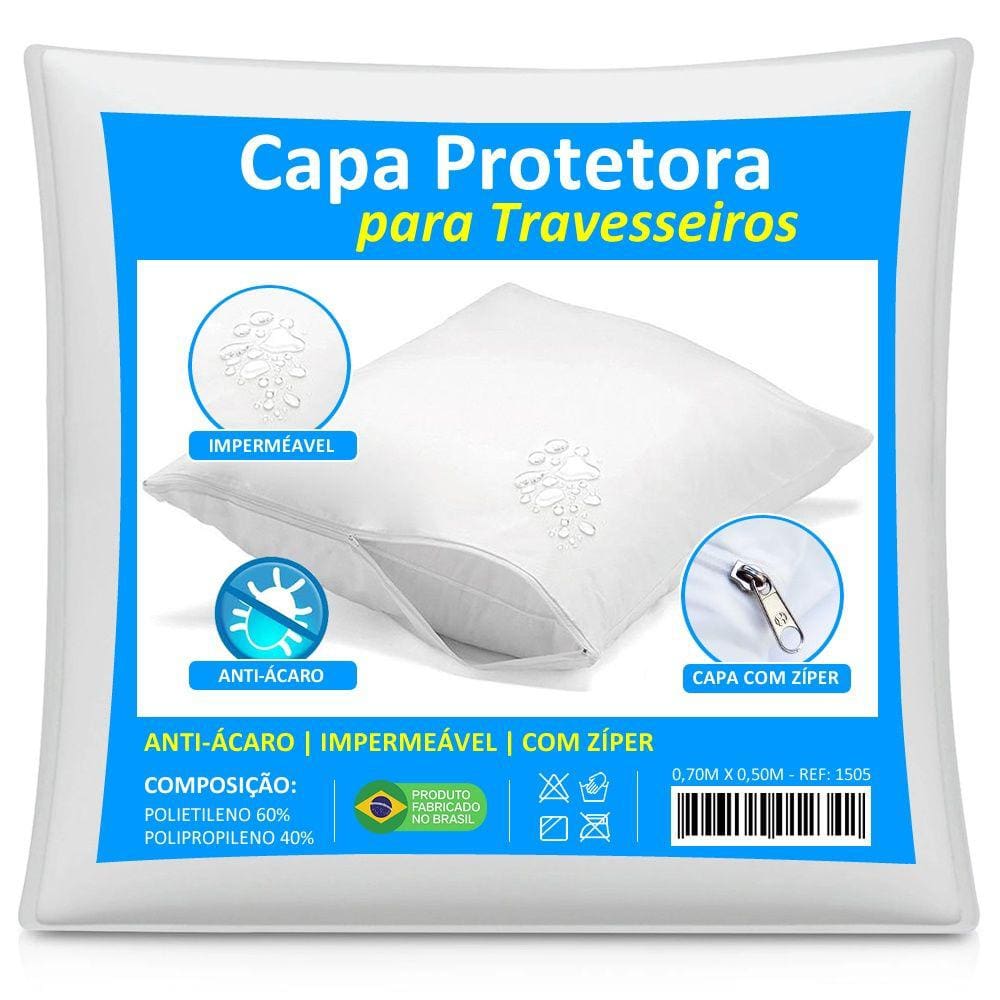Capa Travesseiro Impermeável Branca 50cm x 70cm Com Zíper e HipoAlergênico