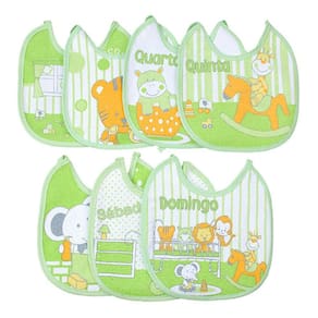 Kit Babador Bebê Impermeável Semaninha Algodão 7 Unidades Papi Verde