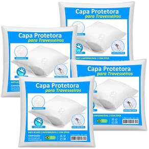 Kit 4 Capas Travesseiro Impermeável Branca 50cm x 70cm Com Zíper e HipoAlergênico