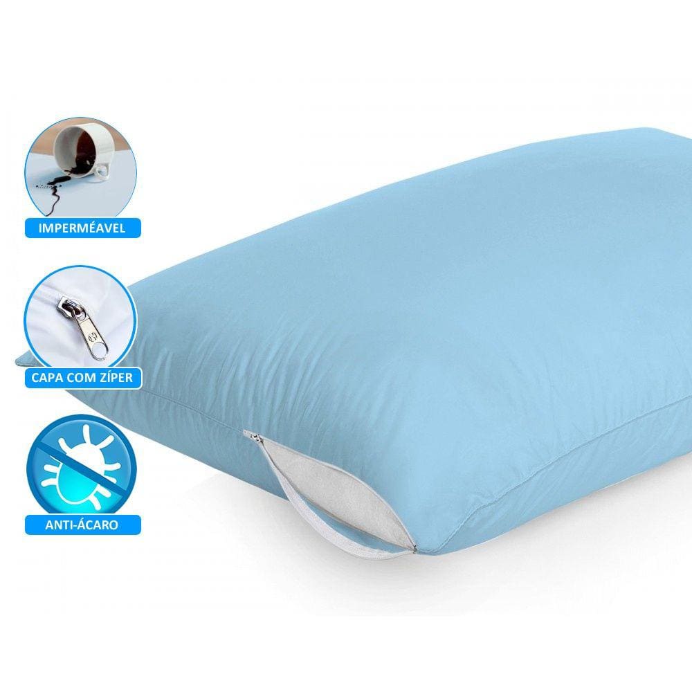 Capa Travesseiro Impermeável Azul 50cm x 70cm Com Zíper e HipoAlergênico