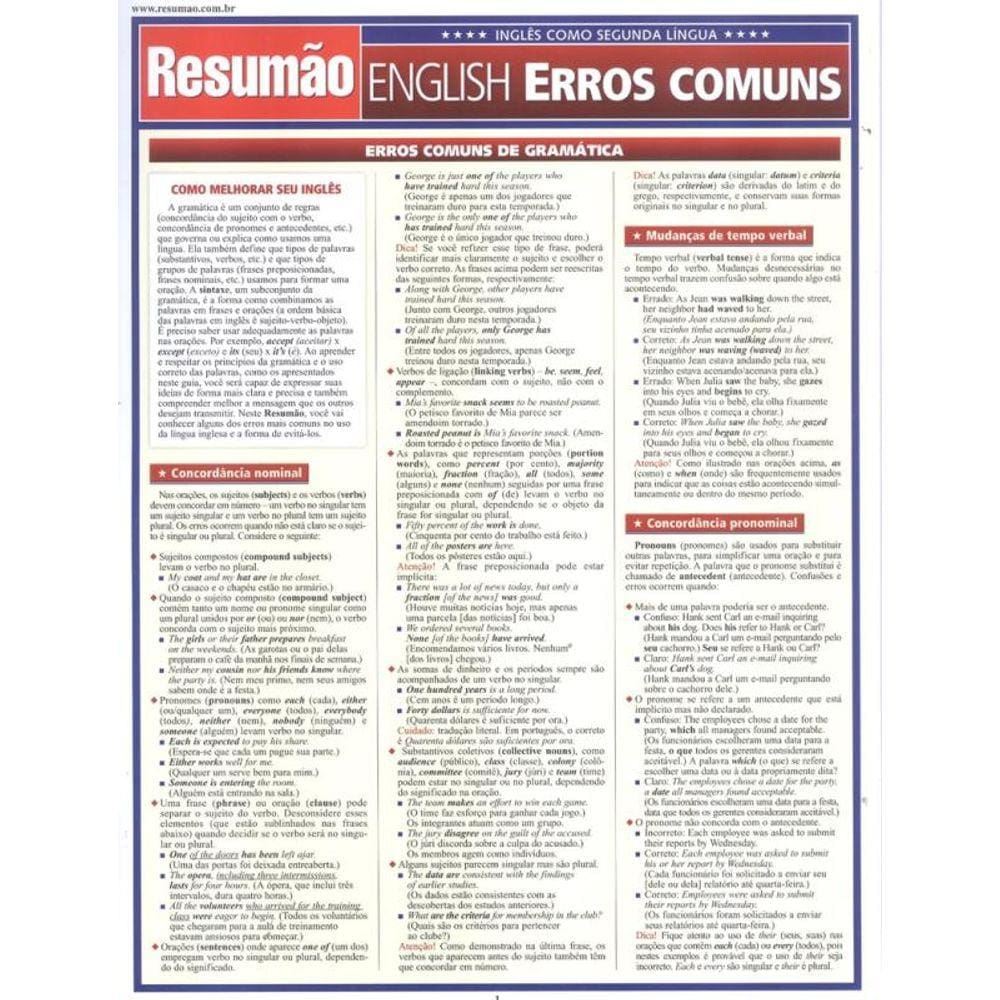 Resumao - English  Erros Comuns