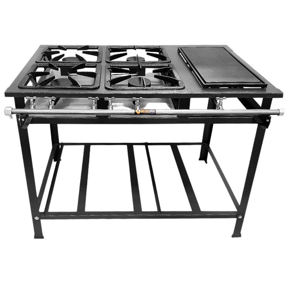 Fogão 4 Bocas Metalfour Lux P7 Baixa Pressão Com Chapa Preto