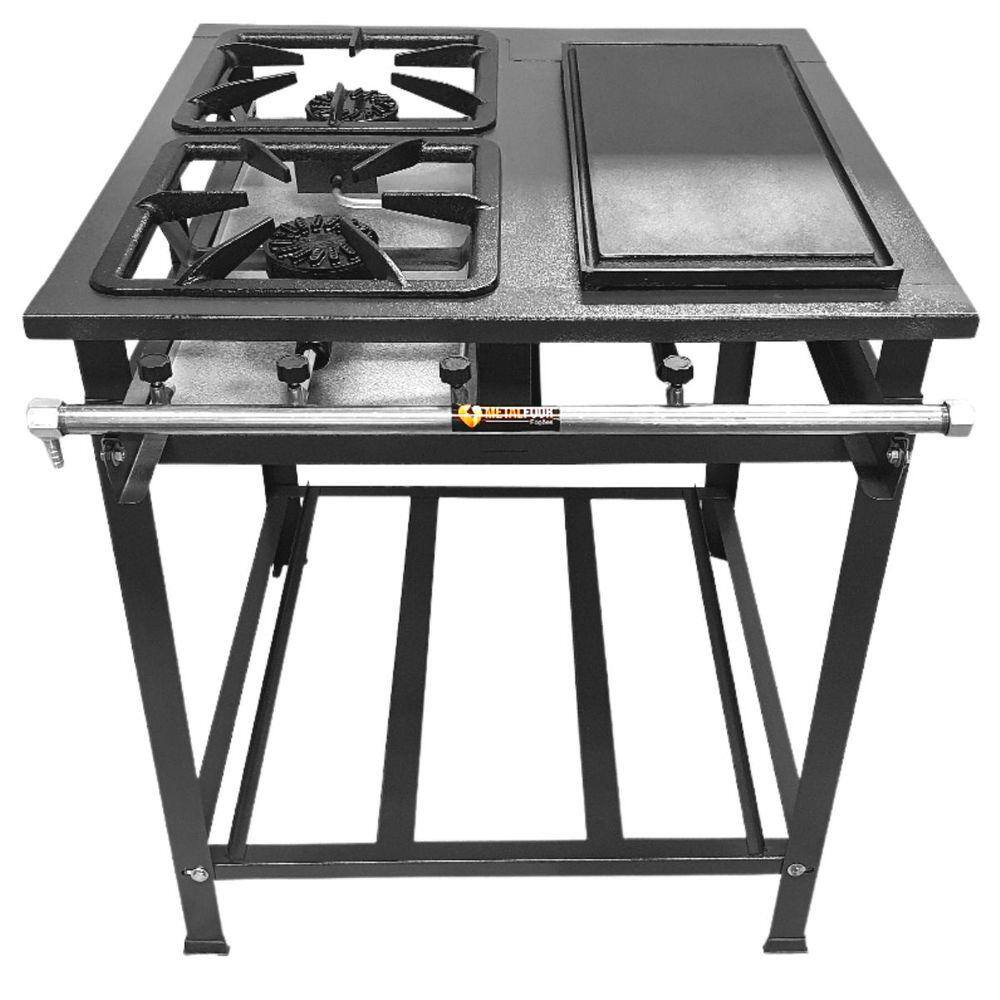 Fogão 2 Bocas Metalfour Industrial P7 Alta Pressão Com Chapa Preto