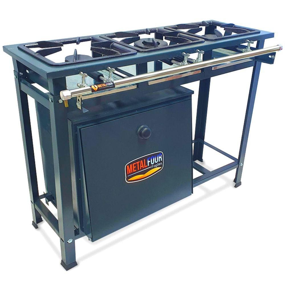 Fogão 3 Bocas Metalfour Industrial P7 Baixa Pressão C/ Forno Grafite